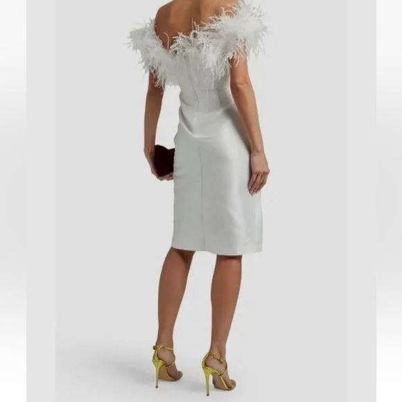 Badgley Mischka Off The Shoulder Feather Cocktail Dress - Picture 2 of 7